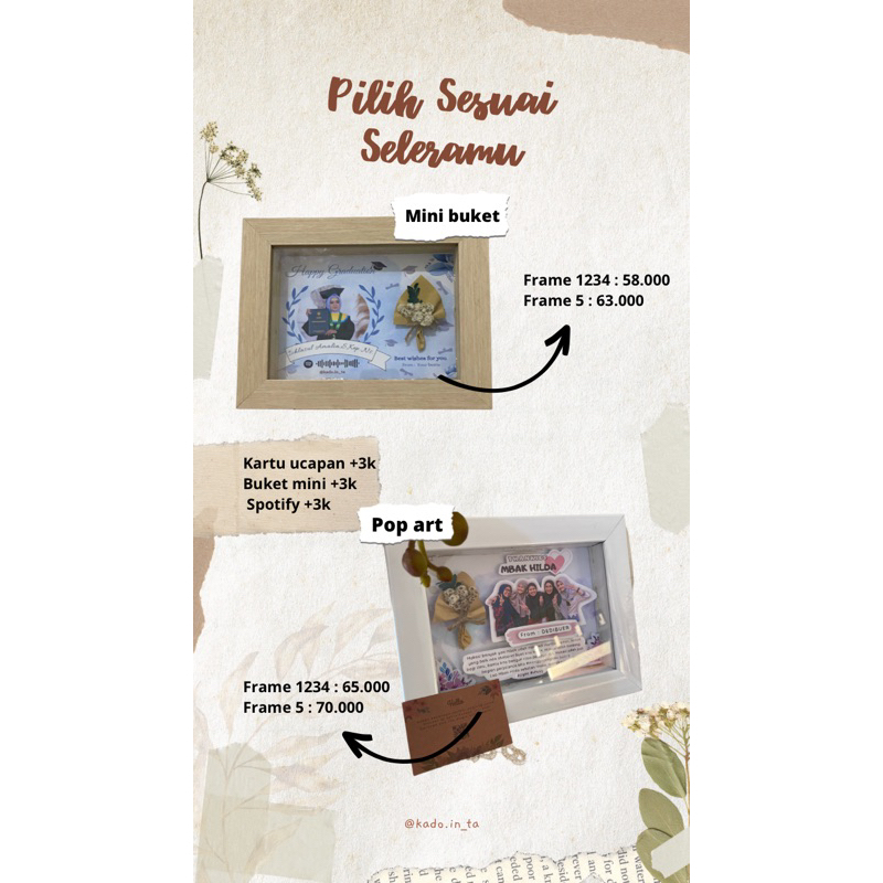 [2 HARI JADI] FRAME GIFT KADO WISUDA/KADO ULTAH/KADO ANNIVERSERY/HARI IBU/HARI GURU DESAIN MINI BOUQ