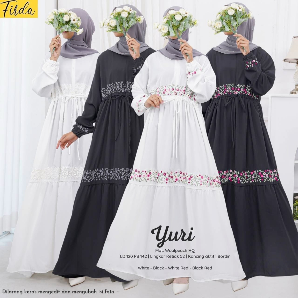 Yuri Maxy Firda Gamis Pesta Wanita Lebaran 2023 LD 120 Pb 140 Harian Ibu Ibu Busui Motif Bunga Terba