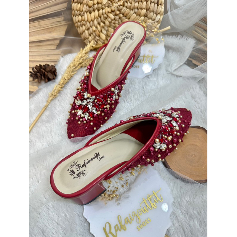 sepatu wanita wedding merah Marron 5cm tahu