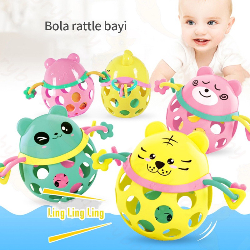 Mainan bola karet lembut kartun / mainan rattle bayi