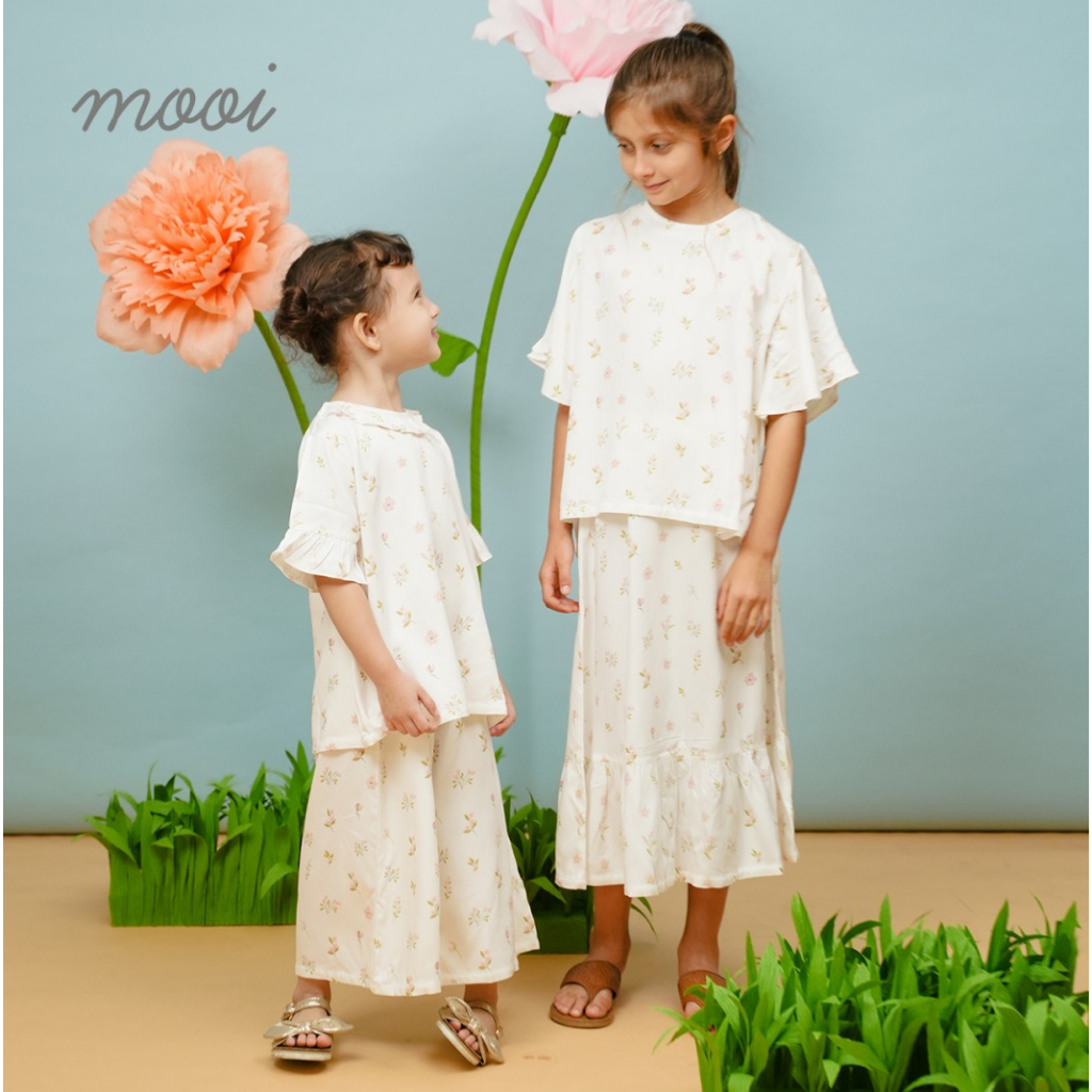 Mooi 1-10 Tahun PREMIUM Quality Rasha La Fleur Tunik Set Setelan Tunik Rok Anak Perempuan Ruffle Bunga / Pakian Muslim / Setelan Lebaran / Raya CBKS