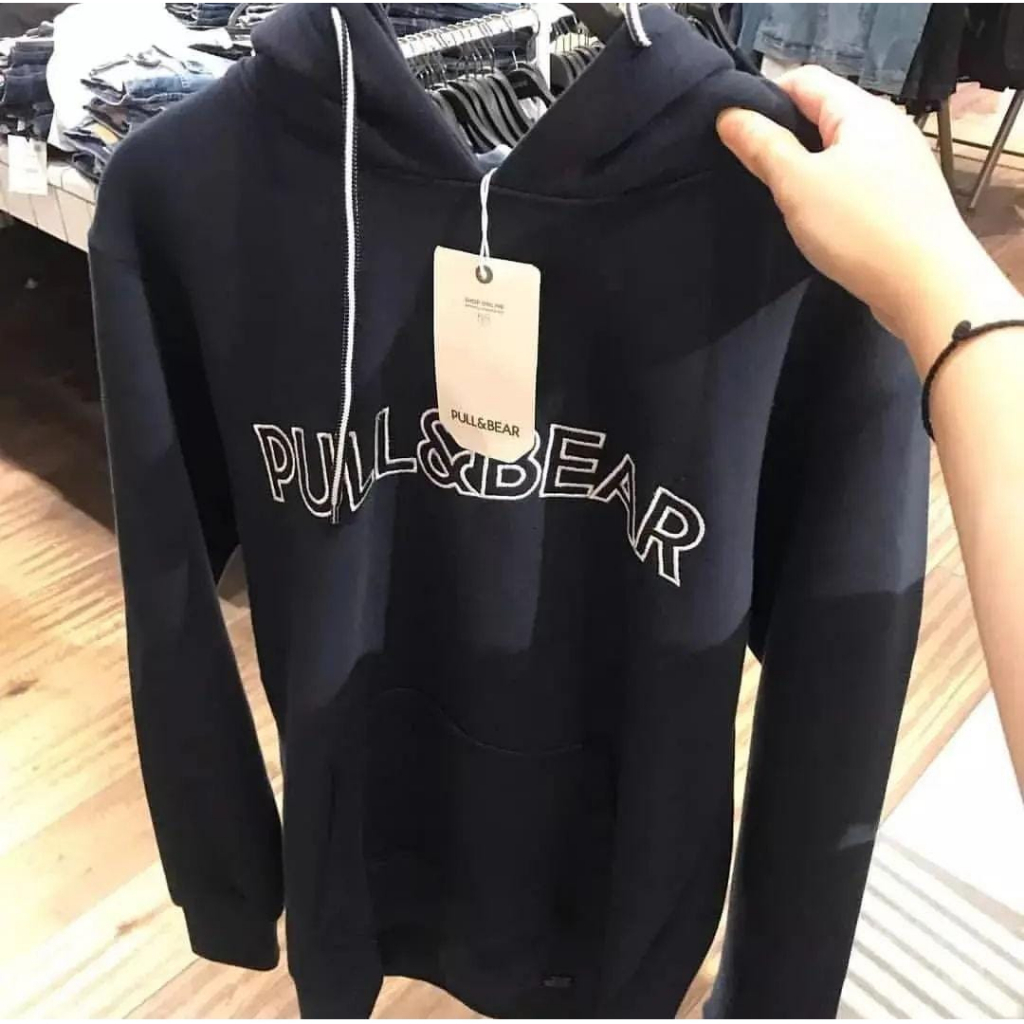 [COD] Jaket Pull&amp;Bear - Sweater Hoodie Pull&amp;Bear Hijau Army Texs Bordir Original Distro Untuk Pria Dan Wanita Bahan Tebal