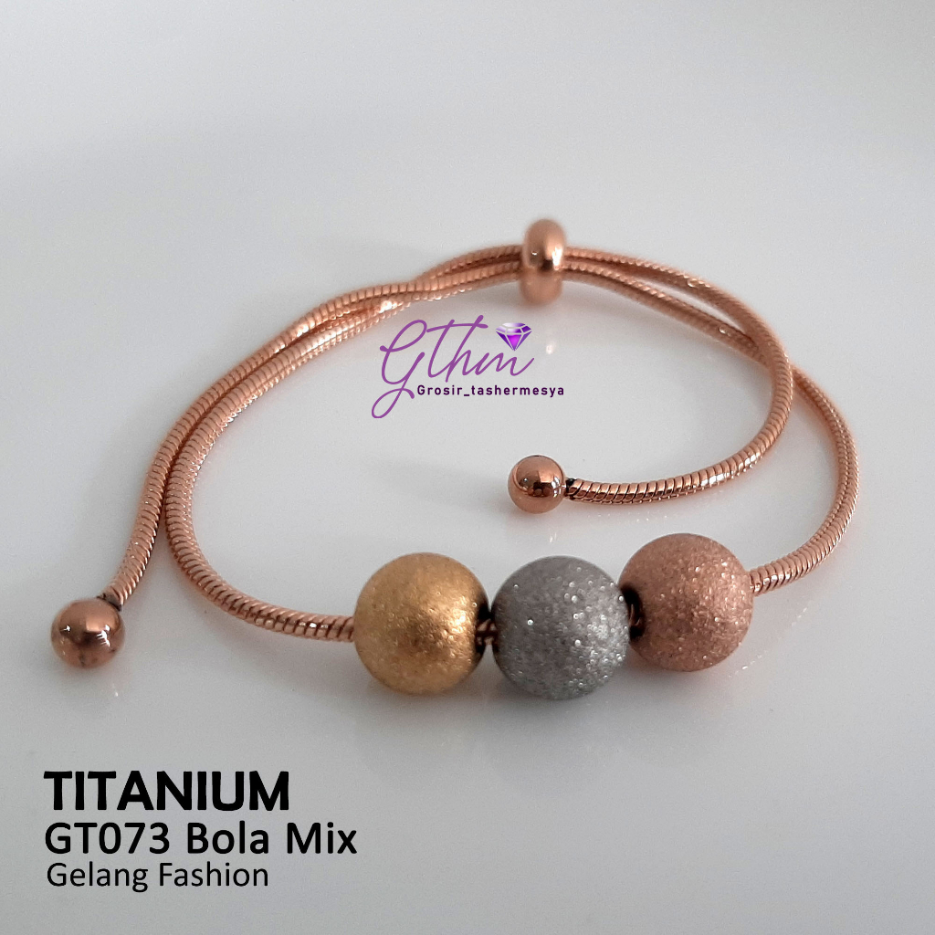 Gelang Titanium Serut Bola Kombinasi Anti Karat Perhiasan fashion Import Premium gt073