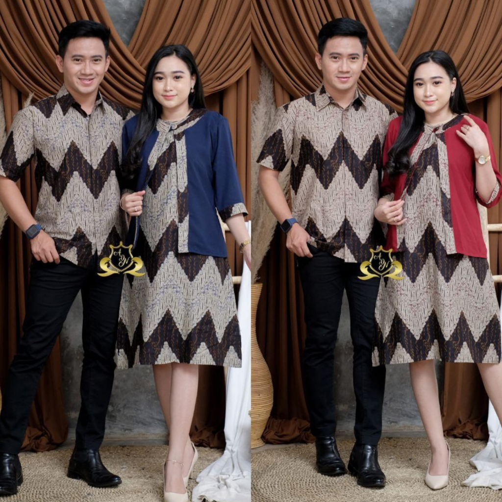 Couple Dress  Brukat Zigzag / Baju Batik Couple Dress Wanita Modern / Atasan Baju Wanita &amp; Pria