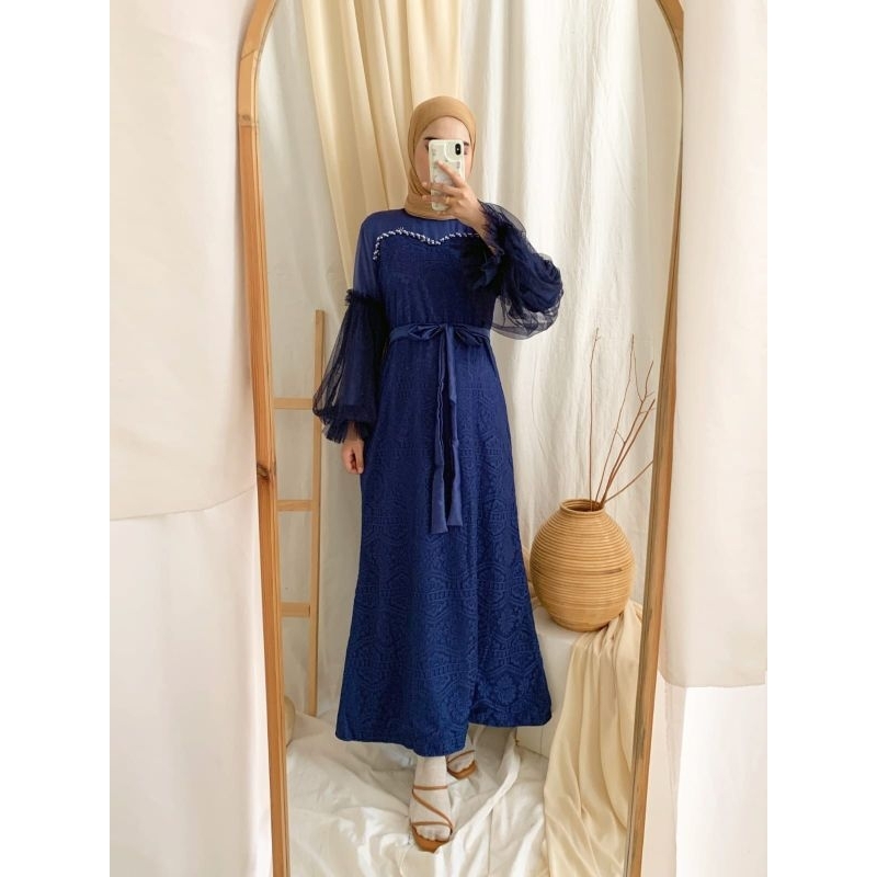 MAXY ALISHA BRUKAT FASHION PAKAIAN WANITA MUSLIM DRESS GAMIS MAXI BAHAN BRUKAT MALIKA LAPIS VELVET MS