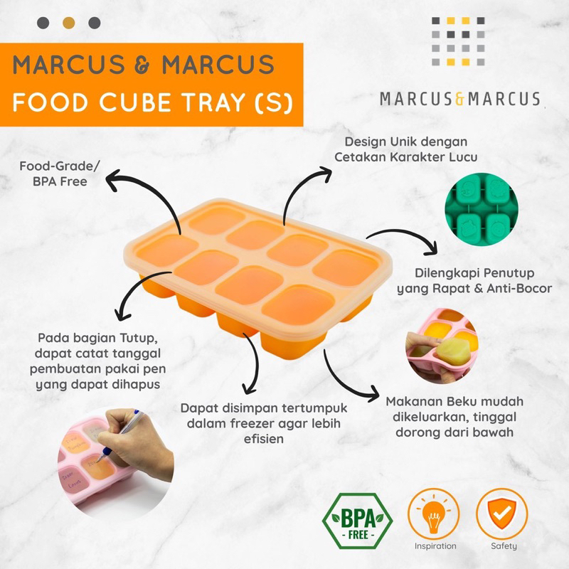 Marcus &amp; Marcus Food Cube Tray Multiportion Wadah Mpasi Kotak Mpasi