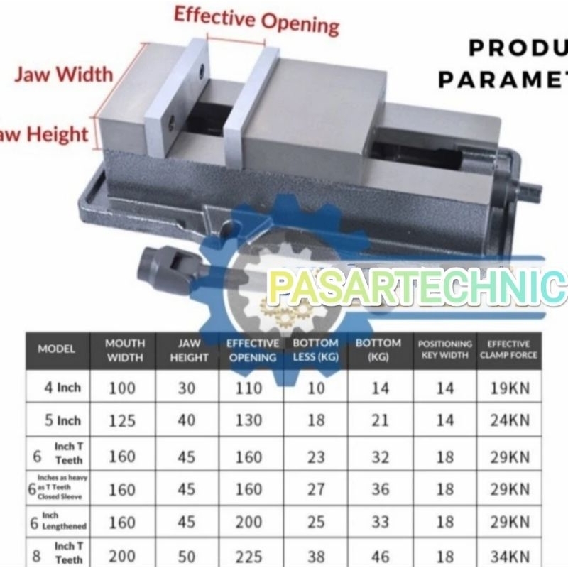 Ragum Milling Catok Milling QM16200 Vise Milling 8 Inch Tanggem Putar Derajat CNC QM200