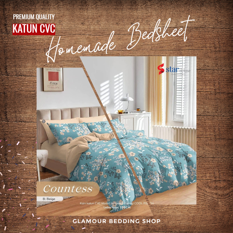 Sprei KING 200x180 Kain Katun CVC Katun Lokal Homemade Sprei Motif By STAR Deluxe