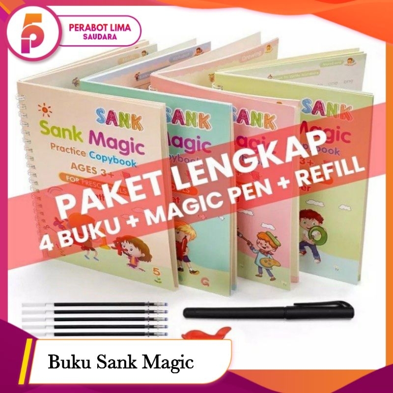 

Magic Book isi 4/ Buku Belajar Huruf, Angka, Matematika Bentuk/ Sank Magic Book Set Isi 4 Buku + Pulpen