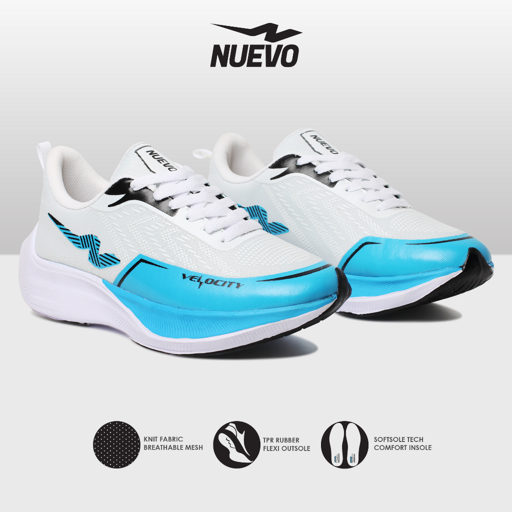 Nuevo - Sepatu Lari Pria Olahraga Running Ringan Velocity Putih/biru