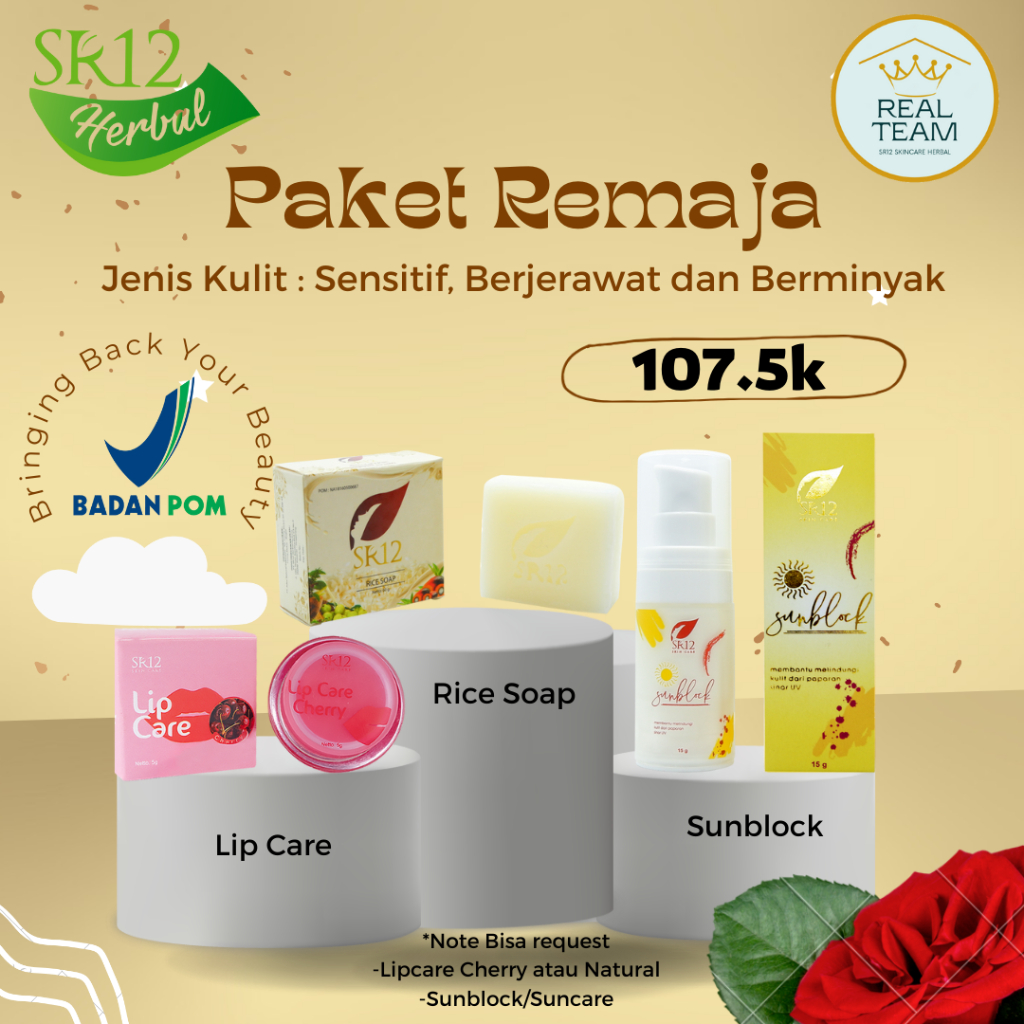 PAKET REMAJA SR12 | SKINCARE KULIT KUSAM, FLEK HITAM, BEKAS JERAWAT | PAKET KOSMETIK SR12 BPOM | SR1