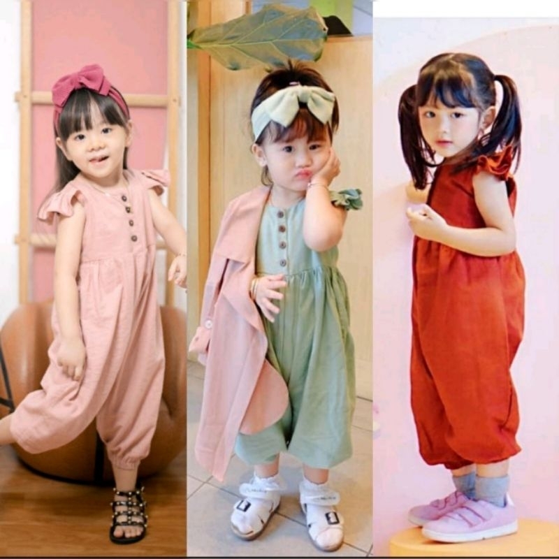 BAJU ANAK PEREMPUAN JUMPSUIT OVERALL PREMIUM LINEN