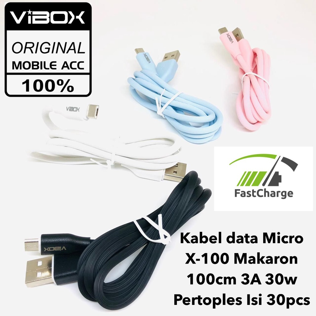 1toples 30pcs Kabel data Micro X-100 Makaron 100cm 3A 30w kabel data fast charging samsung BY.SULTAN