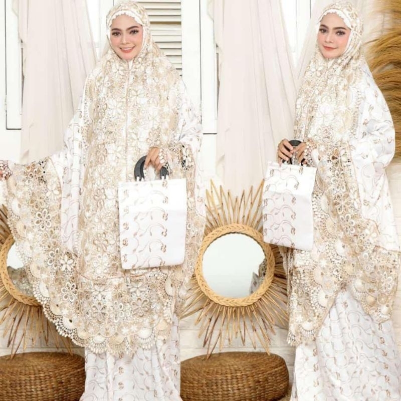 MUKENA PRADA SUTRA PARIS BORDIR LYANA MEWAH SEROJA ADEM CANTIK BAGUS DEWASA MAHAR TASIK TASIKMALAYA 