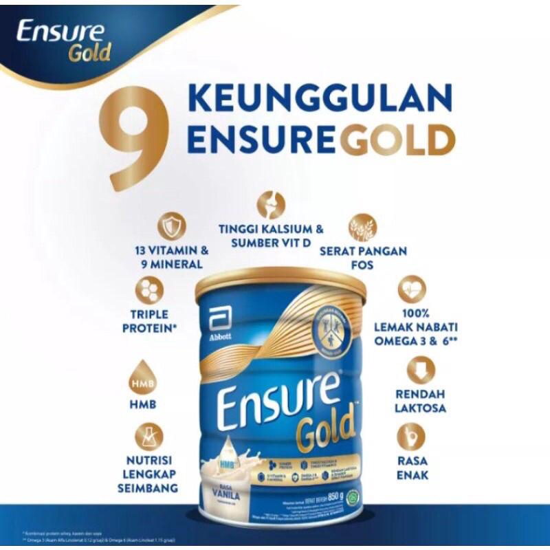 

Ensure Gold Vanila 850gr/Coklat 900gr Exp 2024