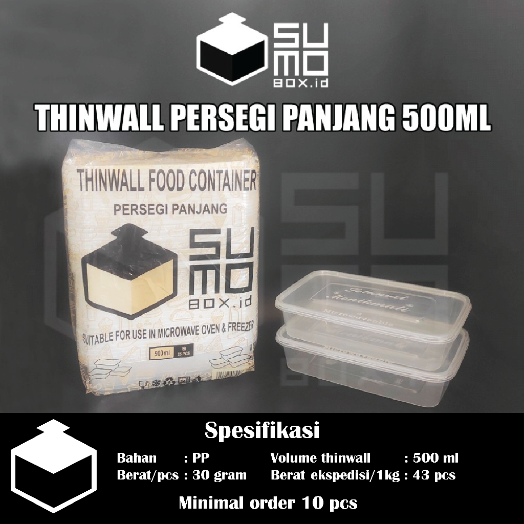 Thinwall PERSEGI PANJANG 500ml + Tutup / Kotak Makan Plastik 500 ml FREE PACKING [ECERAN] Image 3