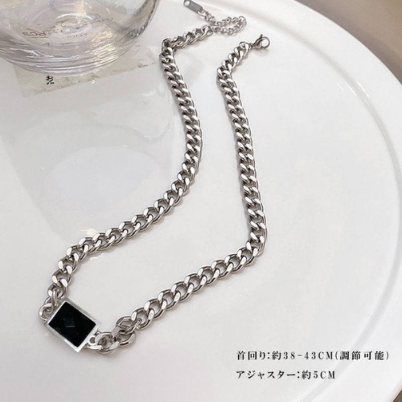 Kalung Multilayer Rantai Silver Liontin Hati Love Mosaik Kristal Hitam Anti Karat Untuk Wanita dan Pria Aksesoris Perhiasan