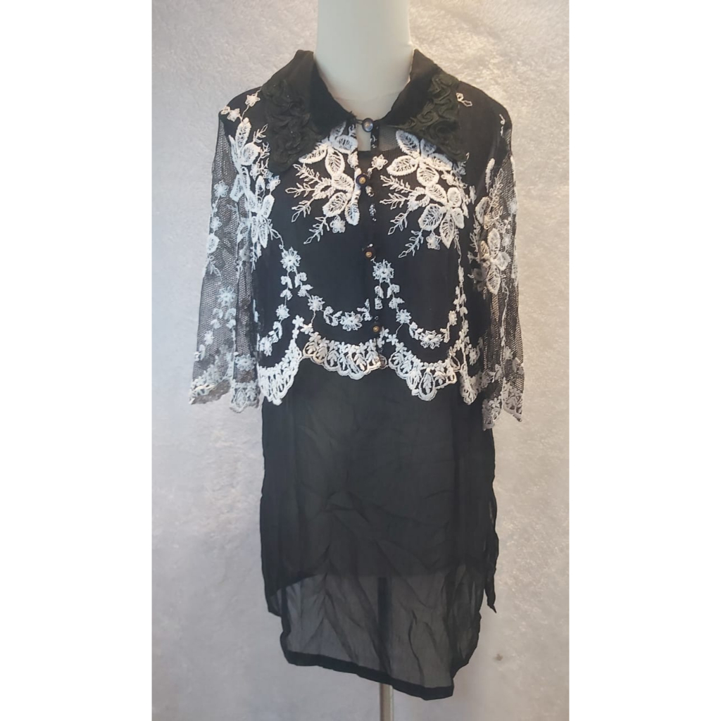 ATASAN/TUNIK WANITA BRUKAT HITAM PRELOVED BAGUS MURAH