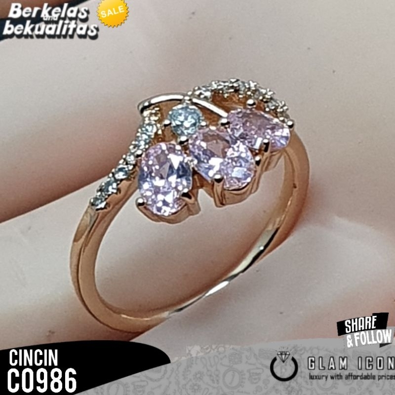 Cincin  wanita motif tiga mata pink C0986 CCG