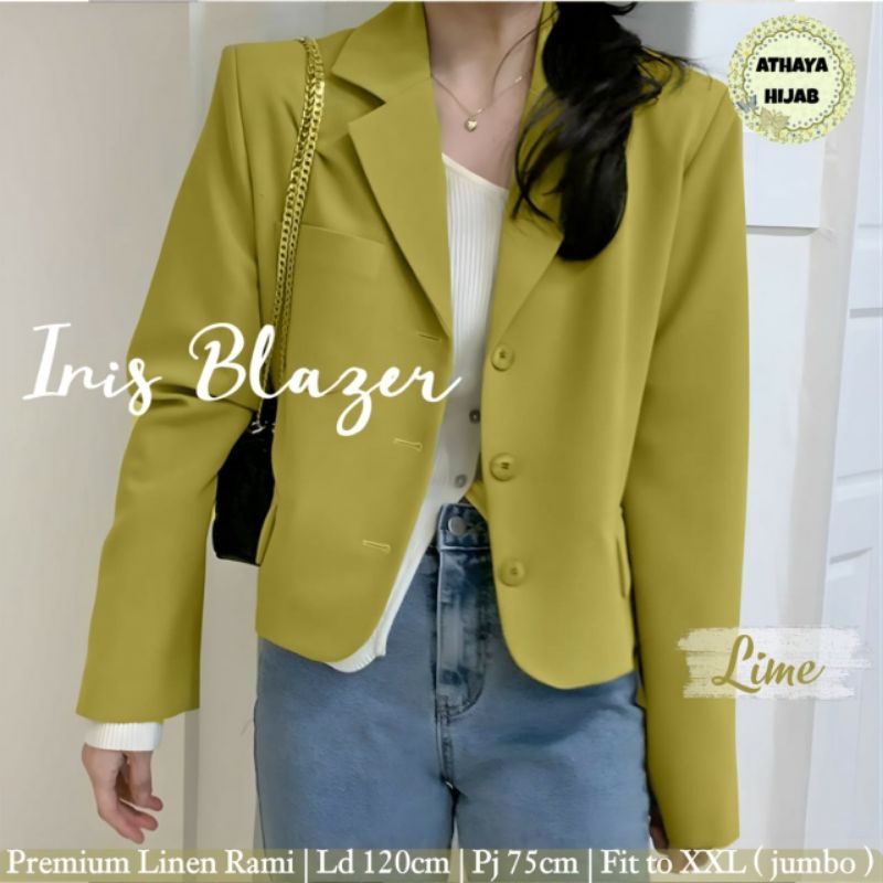 Blazer Jumbo Linen Rami LD 110 Iris Blazer Outer Jas Wanita Model Terbaru Kekinian By Athaya Hijab