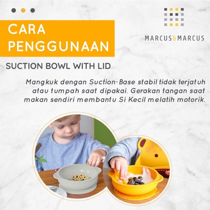 Marcus &amp; Marcus Silicone Suction Bowl with Lid Mangkuk Makan Anak