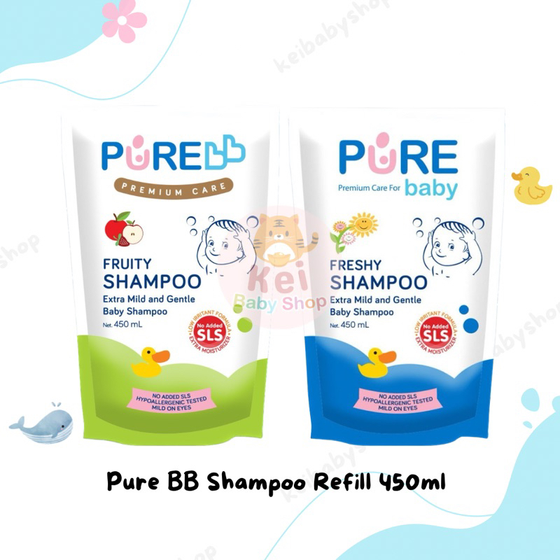 Pure BB Shampoo Freshy Fruity Refill 450ml Shampo Bayi Kulit Sensitif