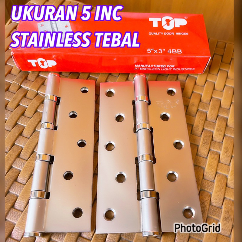 Kodai Top Engsel 5 Inch Stainles Tebal Kodai Top Engsel 5 Inch Dekkson engsel pintu dekkson ukuran 5 inc Engsel 5 Inc sus 304 Stainles Tebal Promo engsel pintu engsel 5 inc kodai promo engsel pintu perlngkpn pintu kunci pintu