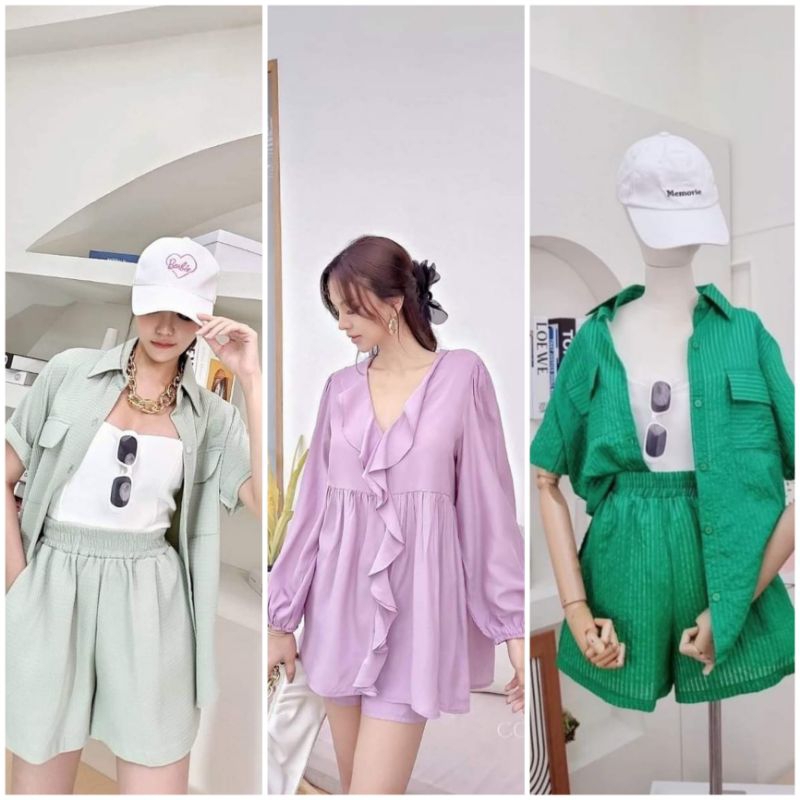 New arrival Cotton candy one set top pant import bangkok best seller pakaian stelan wanita baju cela