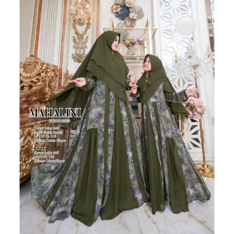 Couple gamis syar'i mom & kids free khimar / kembaran baju lebaran ibu dan anak