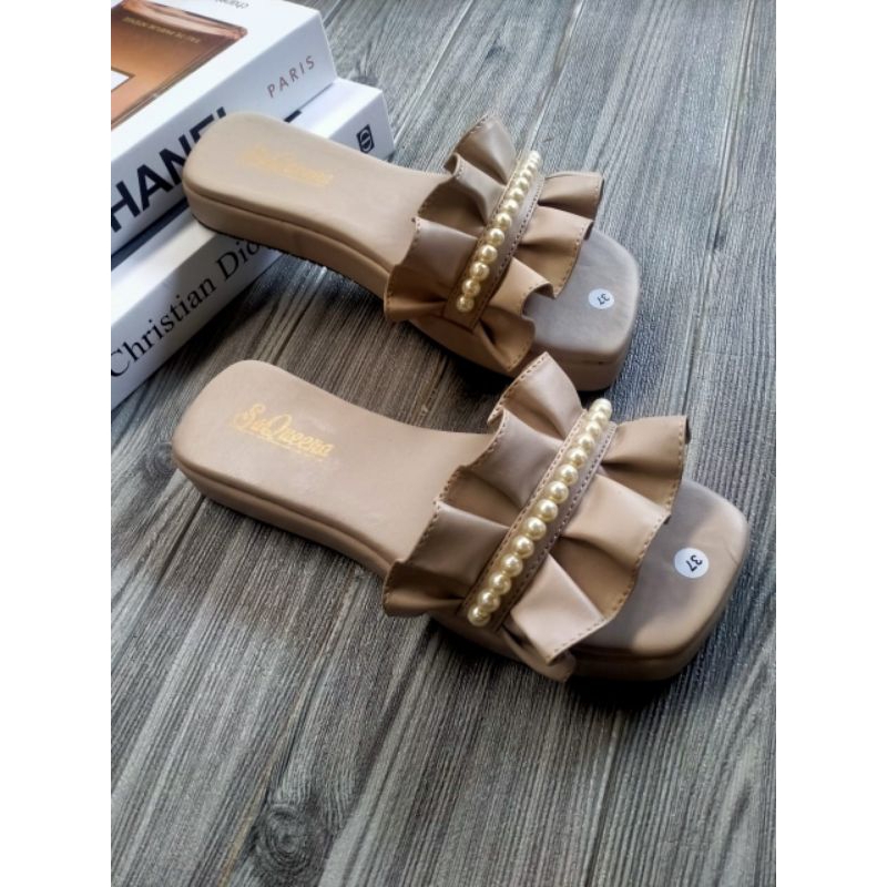 Sandal Platform Mutiara Slop Sendal wedges Wanita