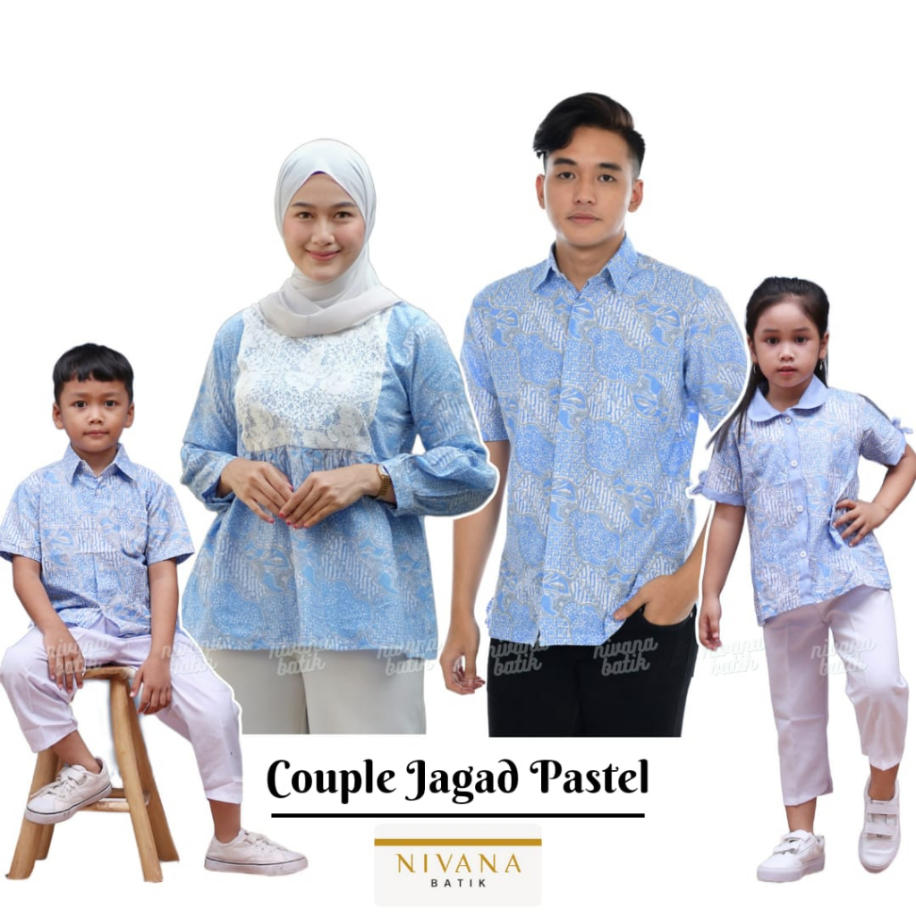 Batik Couple Keluarga Atasan JAGAD PASTEL BIRU