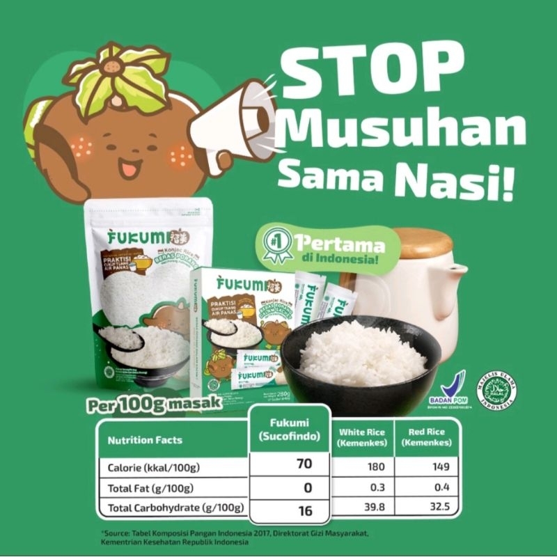 

*FREE 1 SACHET FUKUMI 40GR* -FUKUMI BERAS PORANG/KONJAC RICE/SIRATHAKI RICE/ BERAS DIET (pouch 1kg)