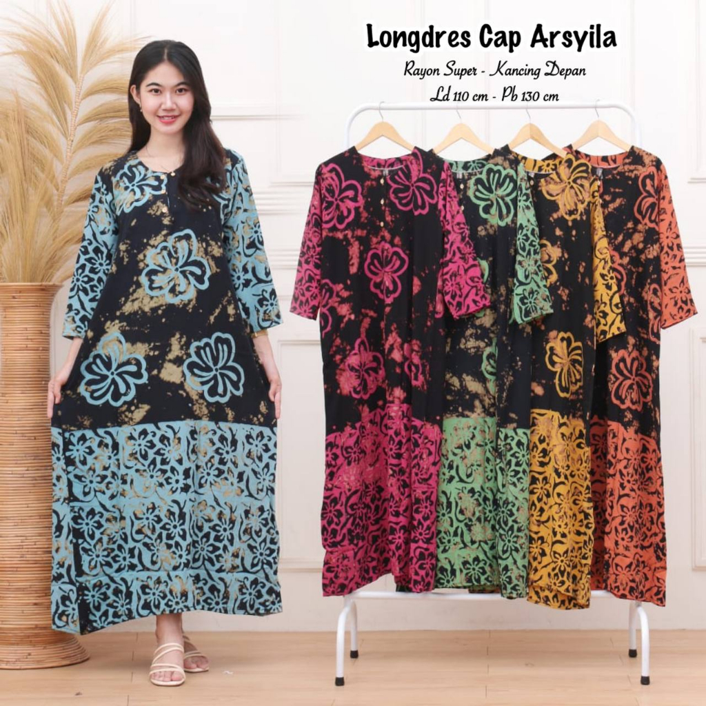 Longdres Wanita Cap Malaman Bahan Rayon Tebal Busui