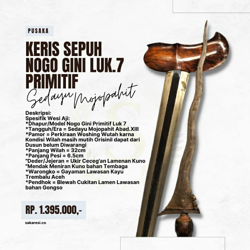 Keris Naga Nogo Luk 7 Primitif Primitive Tua Sepuh Langka Kuno Wingit Ori Asli