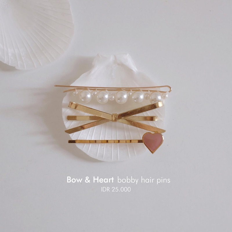 Ark.co - Bobby pins (Flower ; Heart Bow) set tusuk hiasan rambut pearl mutiara bunga hati cute fashion