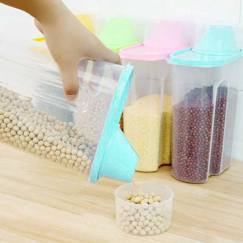 Toples Plastik dengan Corong Wadah Penyimpanan Makanan Dapur Serbaguna Kedap Udara Anti Mlempem untuk Kacang Sereal Kuaci