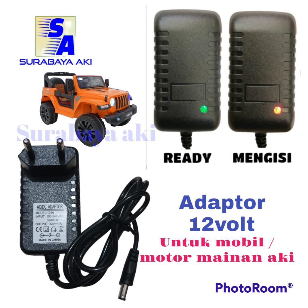 adaptor Charger aki mobil mainan cas aki Mobilan anak cas motor mainan remote 12v 1A 12volt 1000ma