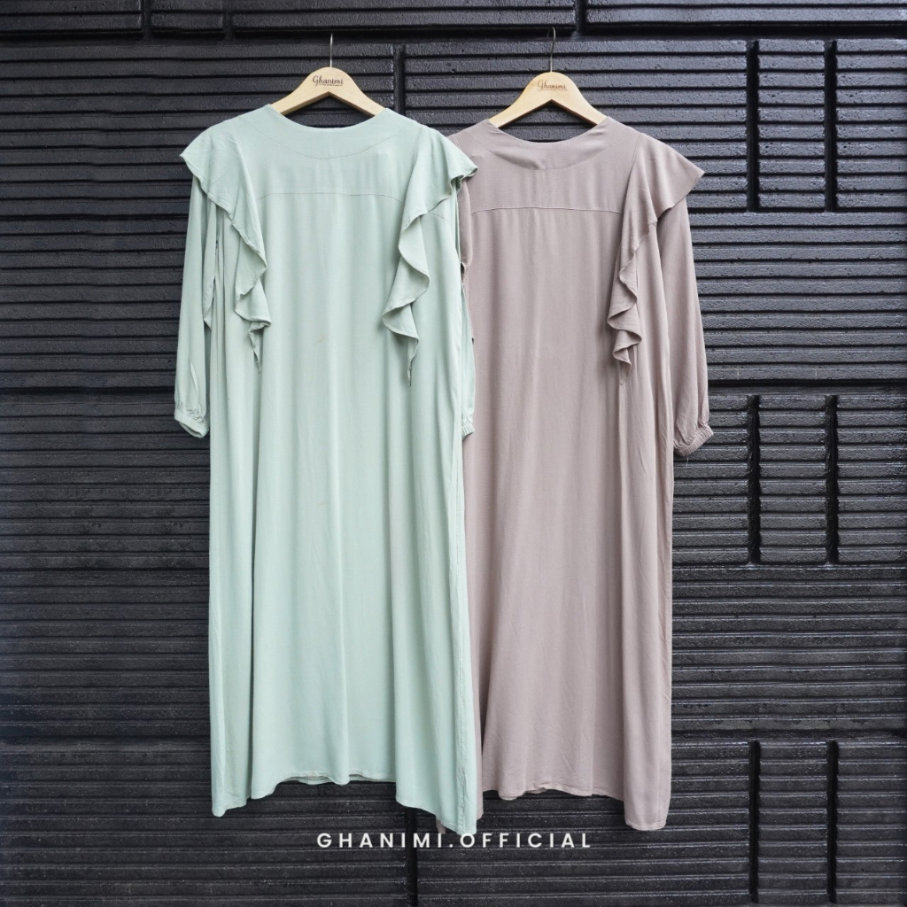 Ghanimi - Eliv Dress / Dress Panjang Ruffle / gamis panjang / dress terbaru / dress casual simple / gamis simple panjang lengan karet wudhu friendly