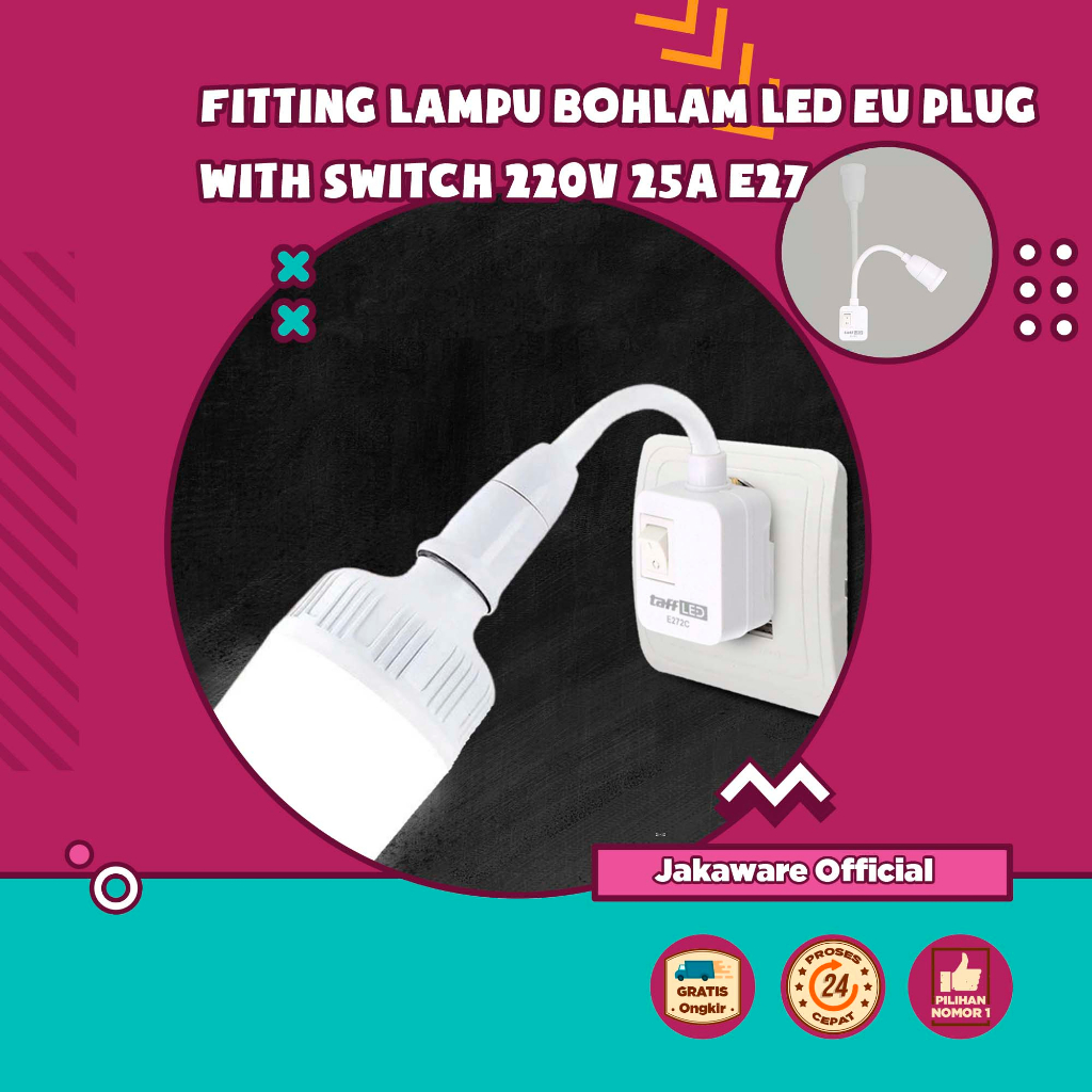 FITTING LAMPU EU E27 WALL SOCKET LAMP HOLDER 25CM COLOK BOHLAM STUDIO PORTABLE EU PLUG ADAPTER EKSTE
