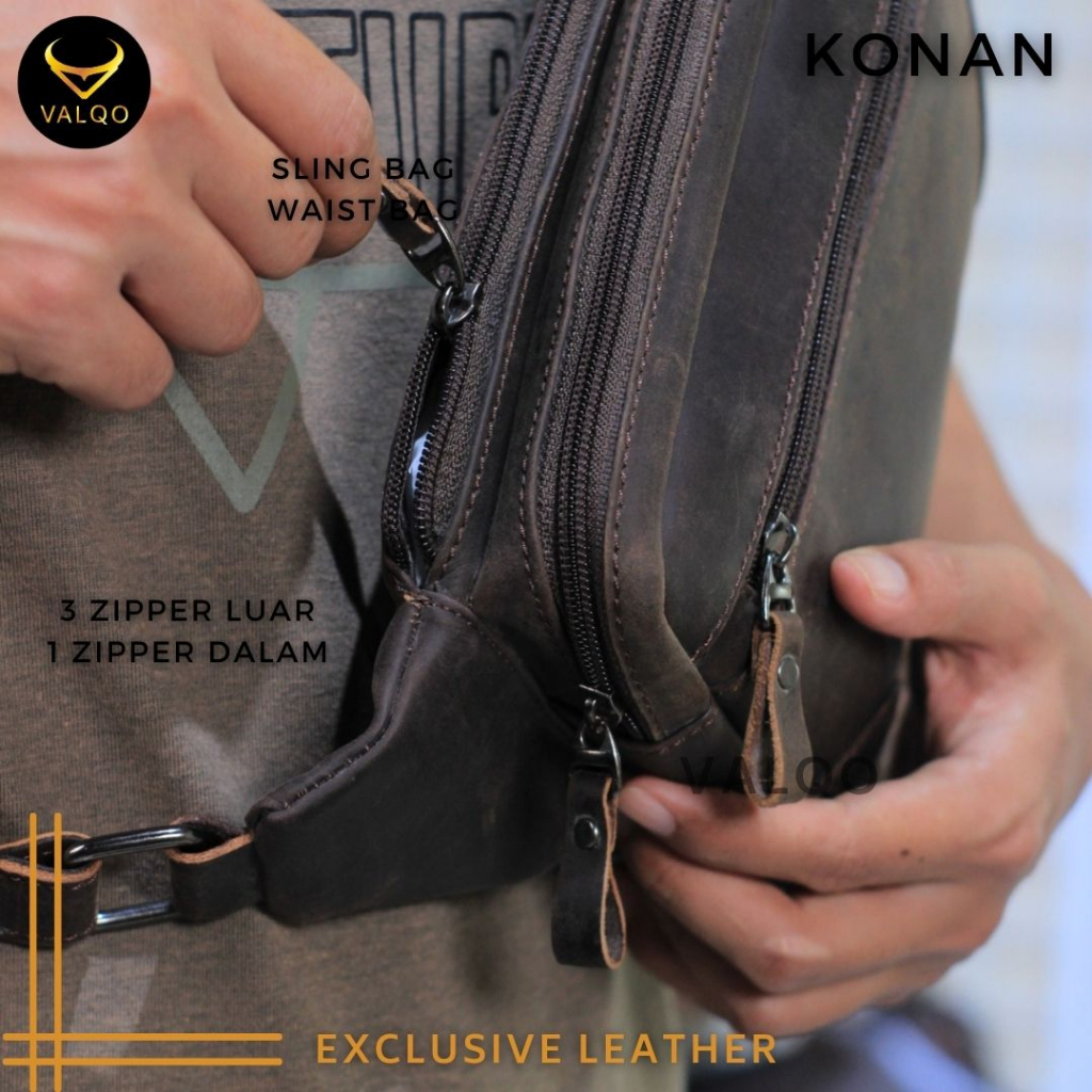 [VALQO] KONAN Tas kulit sapi Waist Bag Tas Sling bag Cowok Cewek Pria Wanita bisa COD