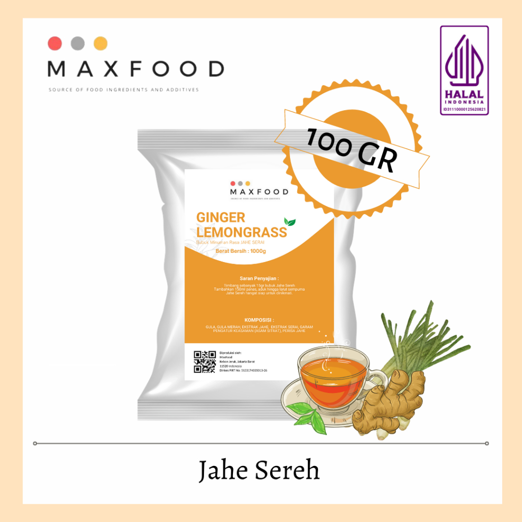 

MAXFOOD - GINGER LEMONGRASS MAX FOOD / BUBUK MINUMAN RASA JAHE SEREH 100GR