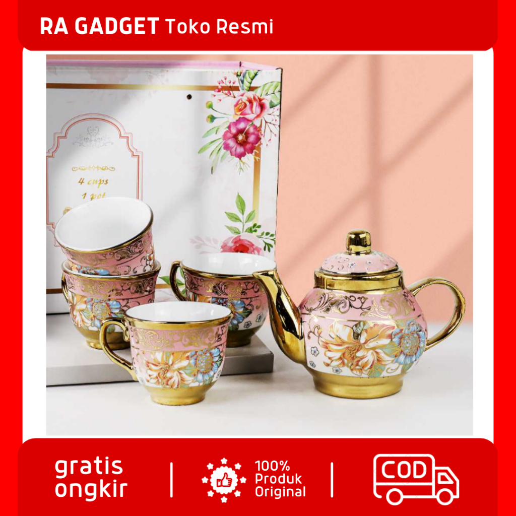 Cangkir Teko Keramik Set 4 in 1 Pot European Style / Cangkir Set Keramik Kopi Teh Teapot Mewah Tebal