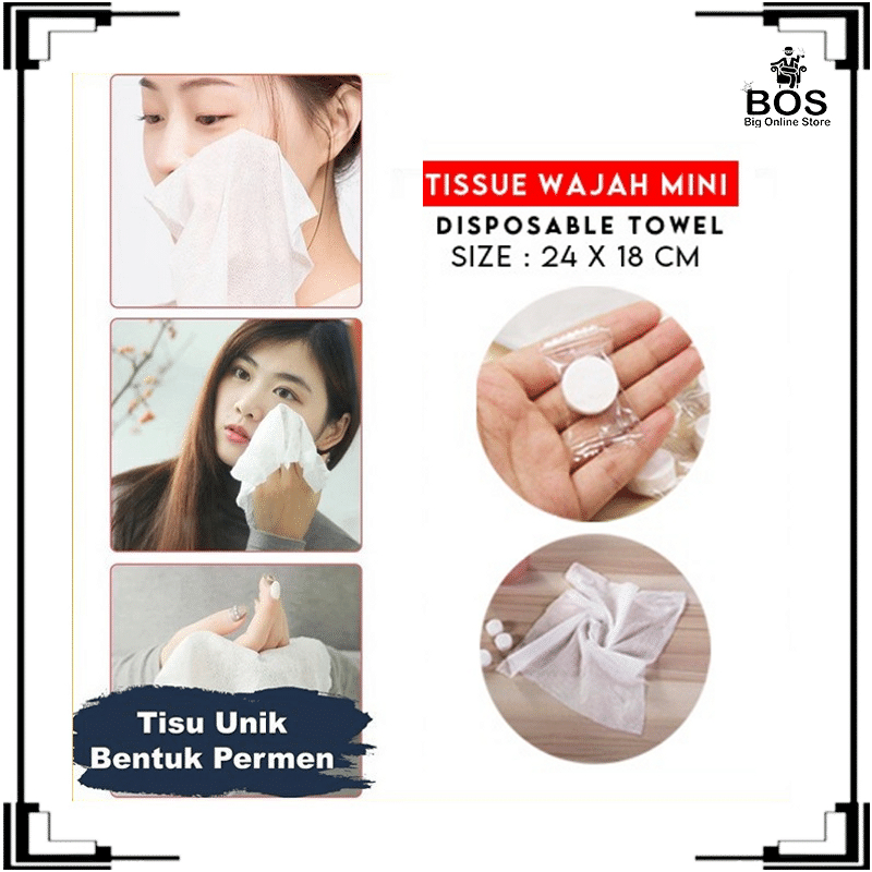 BOS-Tissue Handuk Mini Permen Travelling Liburan Kompress Towel Portable