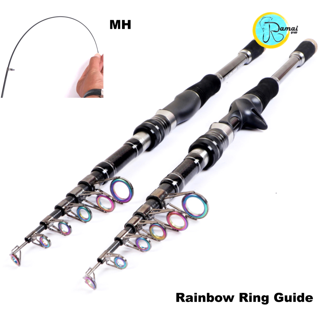 Casting Spinning Joran Pancing UL Ultralight Mini Premium Carbon Portable Telescopic Kelenturan MH Ring guide Pelangi