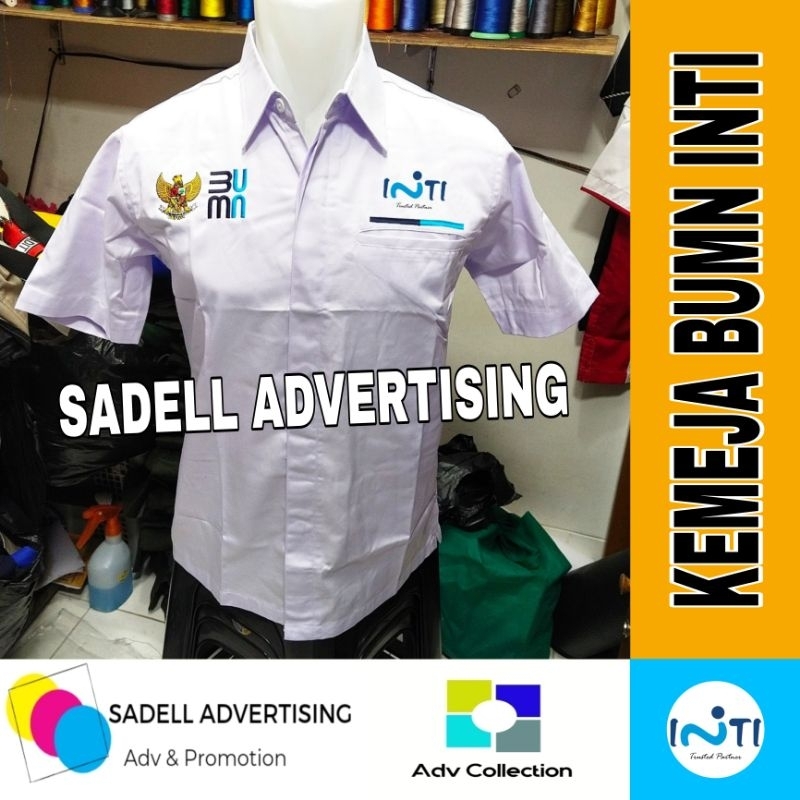 Kemeja BUMN PT INTI Seragam BUMN PT Industri Telekomunikasi Indonesia Putih Lengan Pendek Pria Bordi