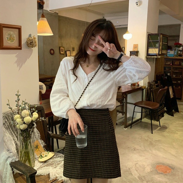MOOGU ♡ Kemeja korea temperamen shirt lengan panjang fashion wanita