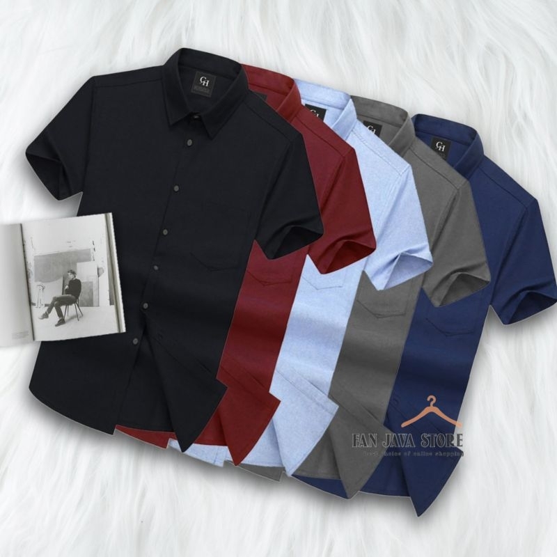 kemeja Polos Pendek SlimFit Katun Distro Quality Kekinian