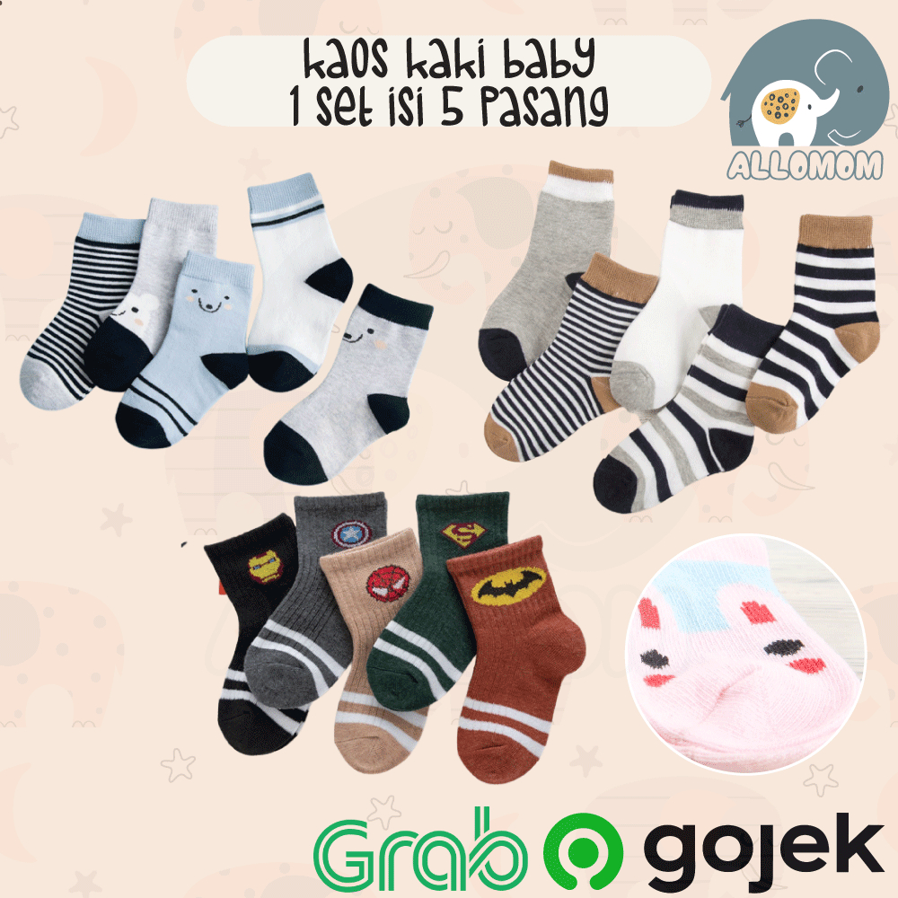 Kaos Kaki Katun Set Isi 5 Motif Lucu Bayi / Anak Import