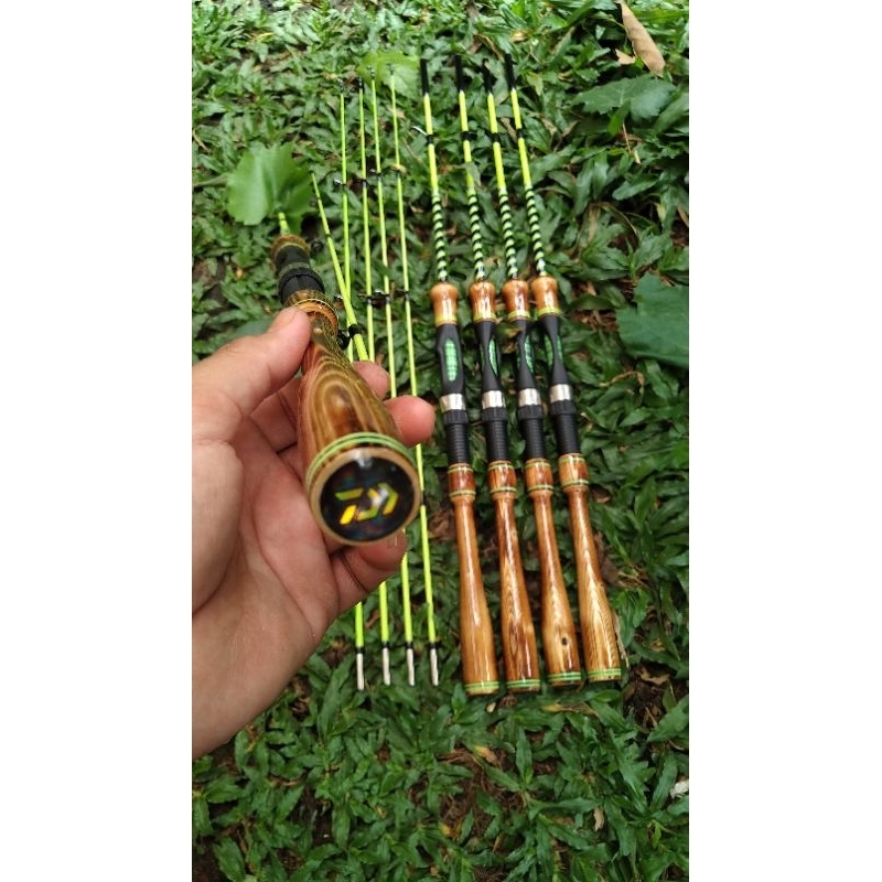 joran fiber udang/ikan 120 cm dengan kayu jati belanda salai/non salai. gagang jati belanda salai / 