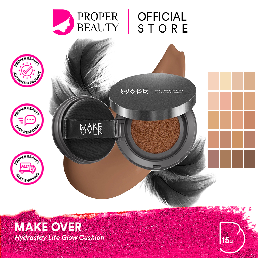 MAKE OVER Hydrastay Lite Glow Cushion Indonesia / Cushion 15g / Design For Dry Skin Hydration Effect 24H Smooth Cover / Cusion Medium High Coverage / Ivory Natural Beige Tan / Makeup Cosmetic Face Make Up Kosmetik Wajah Muka / Makeover Hydra Stay Series